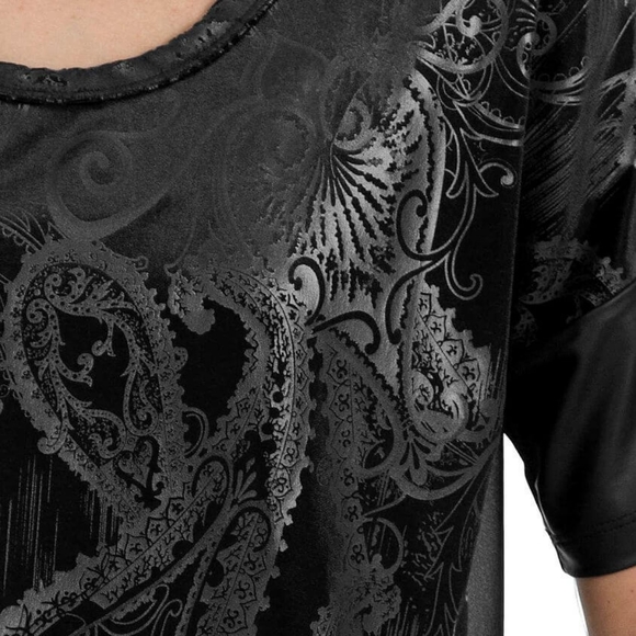 Bke black paisley velvet faux leather chiffon combo blouse size large - Picture 2 of 11